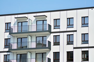 Modern european complex of apartment buildings. Fragment of a modern residential apartment building.