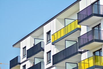 Modern european complex of apartment buildings. Fragment of a modern residential apartment building.