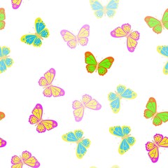 Fototapeta na wymiar Several beautiful multicolored butterflies on the background. Seamless Wallpaper pattern. The ability to stretch to any size in all directions without loss of quality. Vector illustration. 