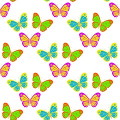 Several beautiful multicolored butterflies on the background. Seamless Wallpaper pattern.  The ability to stretch to any size in all directions without loss of quality.  Vector illustration. 