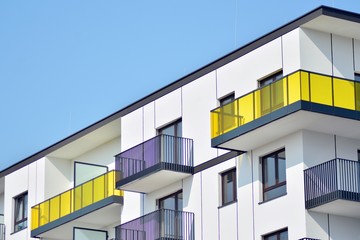 Modern european complex of apartment buildings. Fragment of a modern residential apartment building.