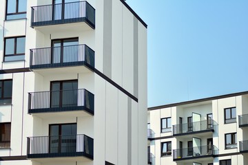 Modern european complex of apartment buildings. Fragment of a modern residential apartment building.