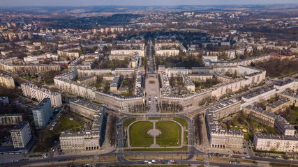 Central Square in Nowa Huta from a bird's eye view, Krakow, Poland