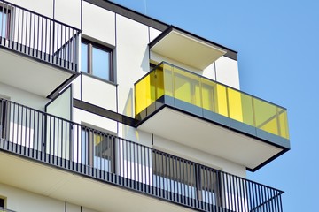 Fototapeta premium Modern european complex of apartment buildings. Fragment of a modern residential apartment building.