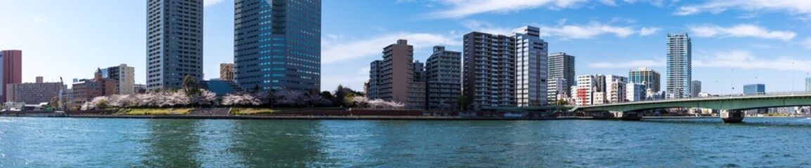 Fototapeta na wymiar (東京都-風景パノラマ)ウォーターフロント新川沿いの風景