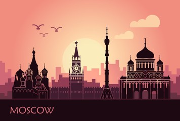 Fototapeta premium Abstract landscape of Moscow with sights at sunset