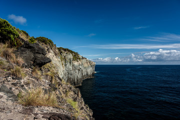 seascape with cliff  in terceria, view of the volcano's cliff in terceira. seascape in azores, portugal.