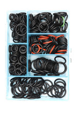 Multiple colored hydraulic and pneumatic o-ring seals of different sizes scattered, Rubber O Rings in the box isolated on white background