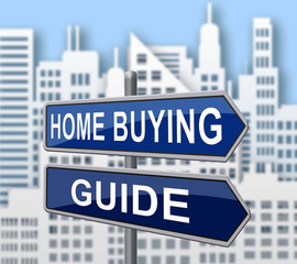 Home Buying Guide Sign Depicts Evaluation Of Buying Real Estate - 3d Illustration