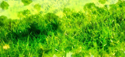 wild meadow grass structure in bright green tones, computer painting.