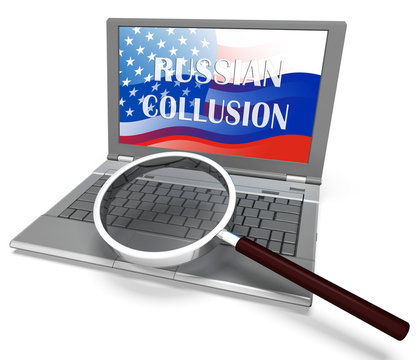 Russian Collusion During Election Campaign Magnifier Means Corrupt Politics In America 3d Illustration