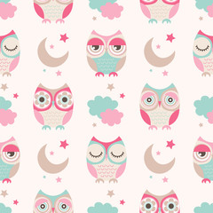 seamless cute cartoon owls birds wallpaper pattern for bedroom interior print - 260031133