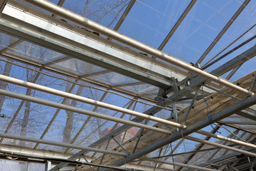 Fototapeta premium The construction of the steel beams and metal pipes