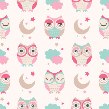 seamless cute cartoon owls birds wallpaper pattern for bedroom interior print