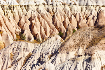 Beautiful landscape of Magic forms of sandstone rock near Goreme village, Cappadocia, Turkey