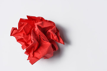 red paper wrinkled isolated on a white background