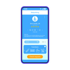 Babysitting application smartphone interface vector template