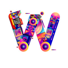 Vector colorful alphabet font letter W for logo, illustration, and background