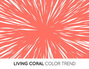 Coral Trendy Color Sun Rays or Explosion Boom for Comic Books Radial Background. Vector.