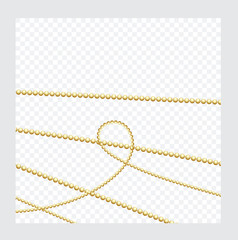 Golden or Bronze Color Round Chain. Realistic String Beads insulated. Decorative element. Gold Bead Design. Vector illustration.