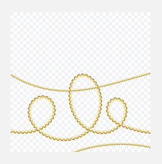 Golden or Bronze Color Round Chain. Realistic String Beads insulated. Decorative element. Gold Bead Design. Vector illustration.