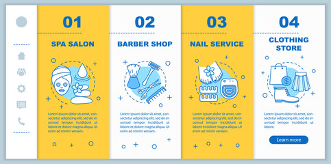 Obraz premium Beauty services onboarding mobile app page screen vector templat