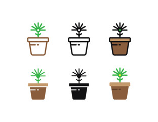 Set floral plants and blooming cactus in pots isolated with line, flat and glyph icon styles on white background. vector illustration