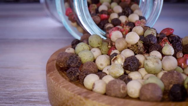 Macro close-up Mixed peppercorns. Dry mix peppercorns close up