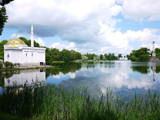 Catherine Park, Tsarskoye Selo. Catherine Palace in Russia, St. Petersburg, visited by tourists...