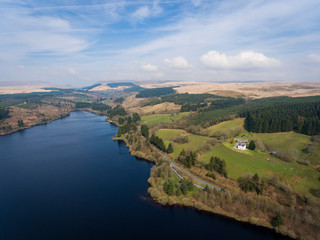 Fototapeta na wymiar Aerial view of the Brecon Beacons National Park on a Spring moring in Wales, UK