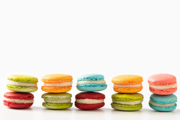 Macarons on white background