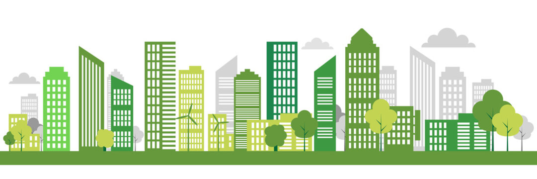 Green Eco City Living Concept. Vector Illustration. Green City, Wind Turbine Vector Illustration