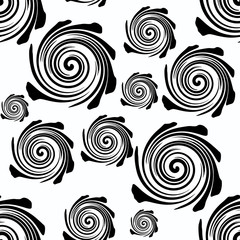 Black and white  abstract seamless background with swirls. Computer graphics.