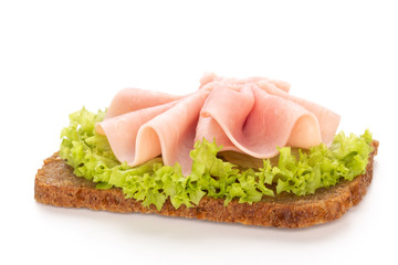 Sandwich with pork ham on white background.