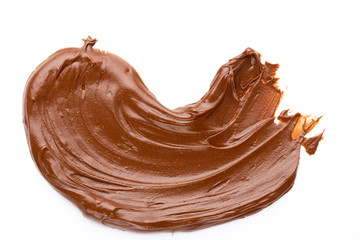 Chocolate cream isolated on white background. Flat lay.