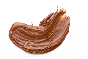 Chocolate cream isolated on white background. Flat lay.