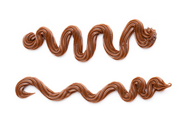 Chocolate cream isolated on white background. Flat lay.