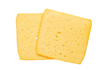Cheese slice on white background.