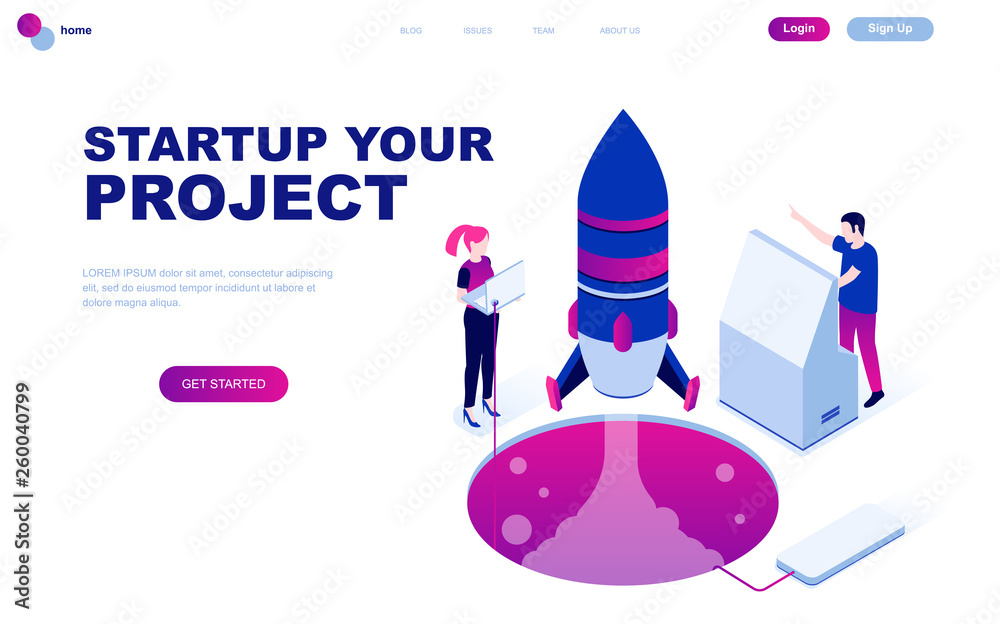 Aufkleber modern flat design isometric concept of startup your project decorated people character for website 