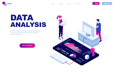 Modern flat design isometric concept of Auditing, Data Analysis decorated people character for website and mobile website development. Isometric landing page template. Vector illustration.