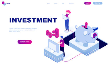 Modern flat design isometric concept of Business Investment decorated people character for website and mobile website development. Isometric landing page template. Vector illustration.