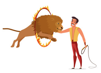 Lion tamer flat color vector illustration