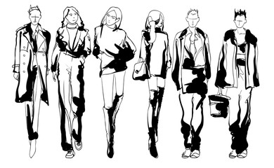 Stylish fashion models. Pretty young girls. Fashion womans Sketch