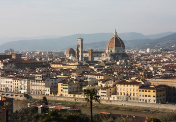 panorama of the roofs of the city of Florence, the Tuscan capital, seen from the top of a small...