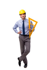 Young male architect isolated on white 