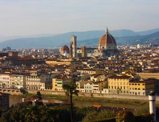 Fototapeta na wymiar panorama of the roofs of the city of Florence, the Tuscan capital, seen from the top of a small hill.