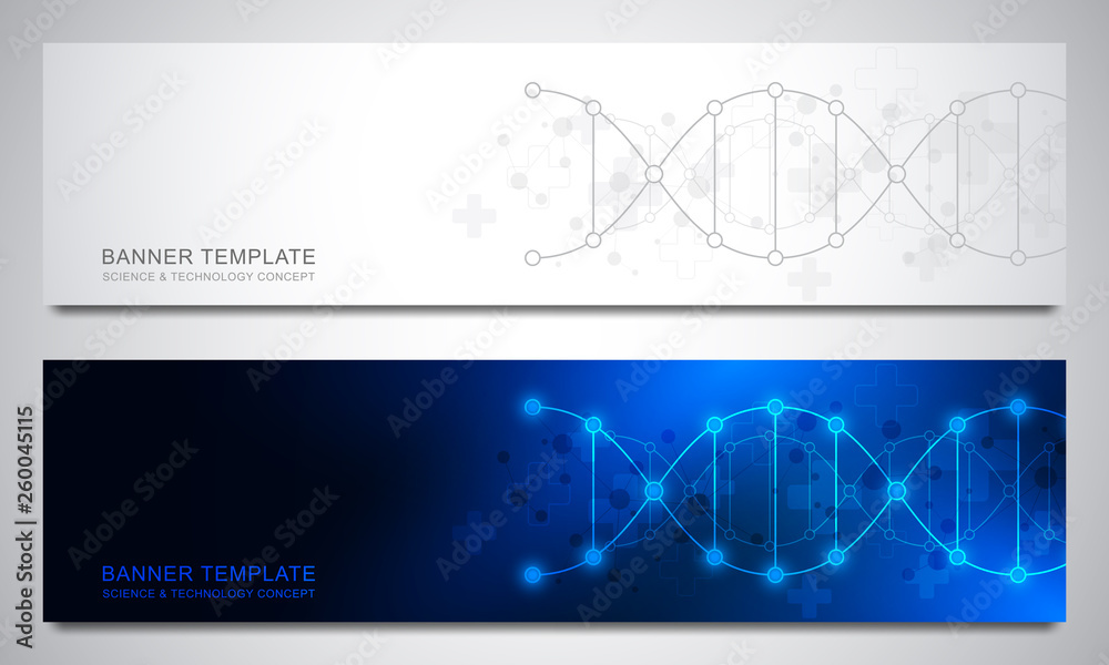 Canvas Prints banners and headers for site with dna strand and molecular structure. genetic engineering or laborat