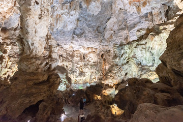 Ha long Bay,Vung Vieng Fishing Village,vietnam Dong Thien Cung Cave or paradise cave one of the most magical caves in Ha long bay famous place for tourist.