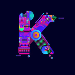 Vector colorful alphabet font letter K for logo, illustration, and background