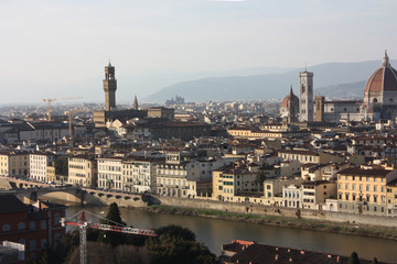 panorama of the roofs of the city of Florence, the Tuscan capital, seen from the top of a small...